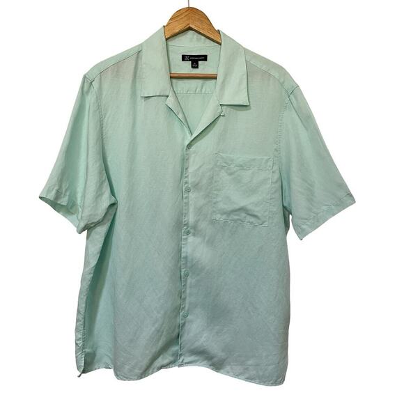 INC International Concepts Mens Linen Blend Button Down Shirt XL Blue Coastal - Picture 1 of 7